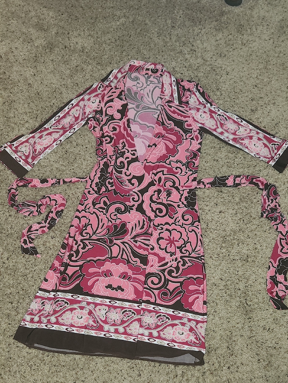 Pink Floral Wrap Dress with Contrast Trim